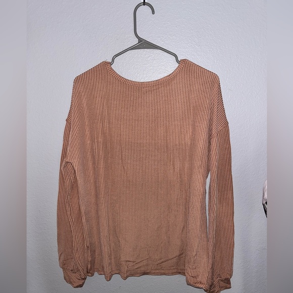 Brown/Red/White Ribbed Long-Sleeve Boutique Blouse - Picture 3 of 7